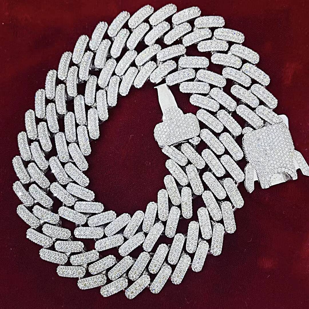 Hip Hop 925 Silver Cuban Link Chain Moissanite Iced Out Jewelry VVS Diamonds Custom Necklace