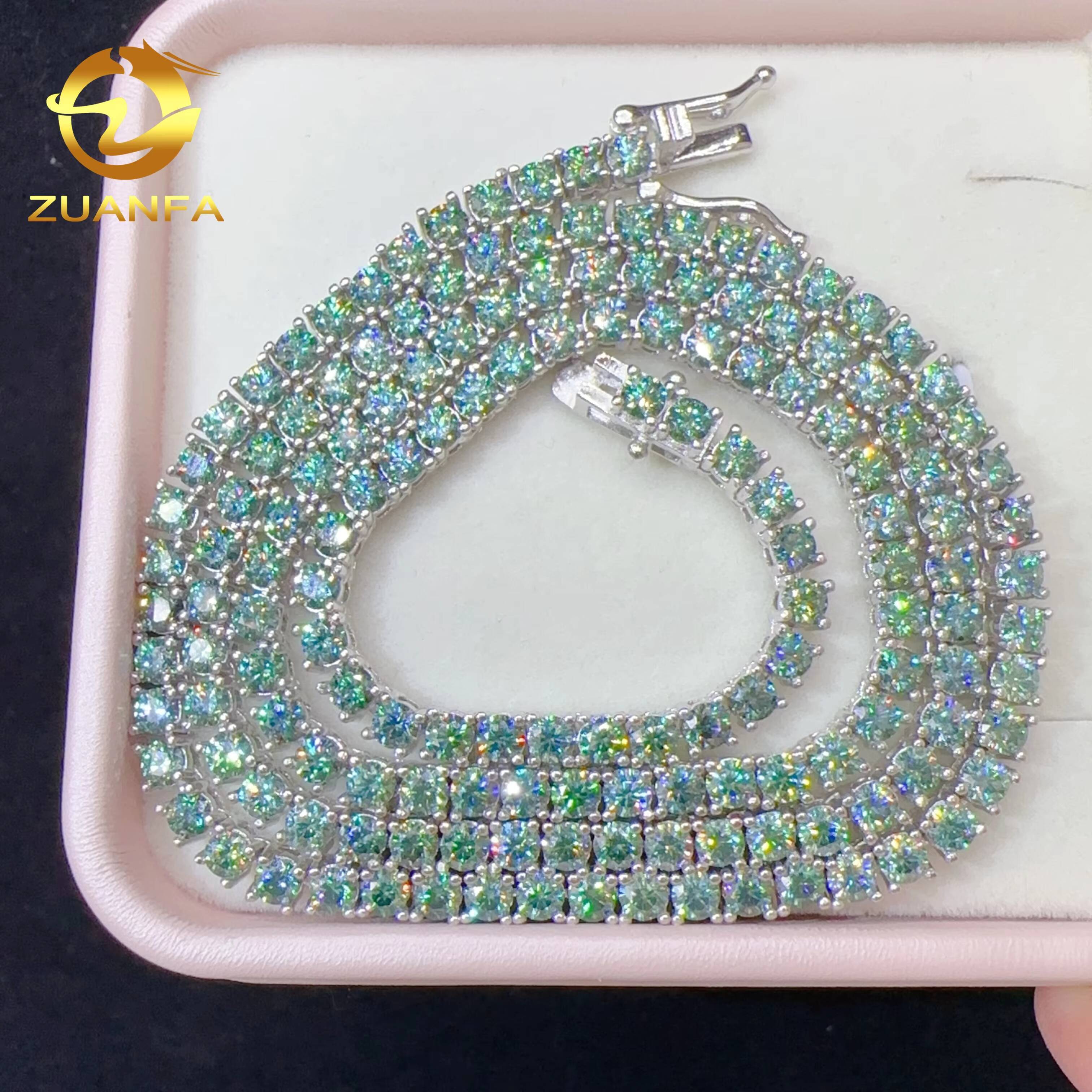 Pass Diamond Tester Luxury Fashion Jewelry 925 Sterling Silver Green Blue Colour Vvs Moissanite Lab Diamond Tennis Chain