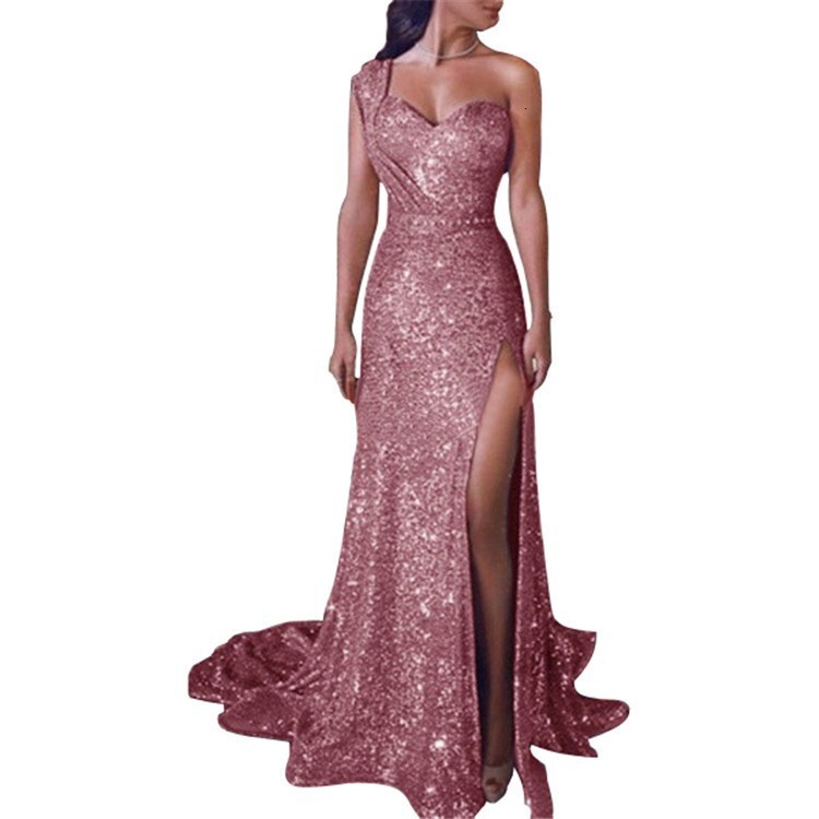 Summer neck hanging dress long banquet style sexy and high-end feeling one shoulder hot pressed gold long evening dress