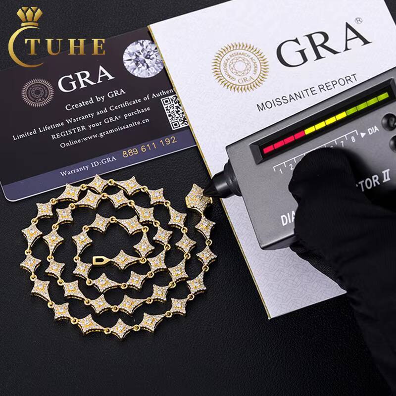 Factory Price Luxury Shinning 8mm 925 Sterling Silver VVS Iced Out Moissanite DiamondThistles and Thorns Link Chain Necklace