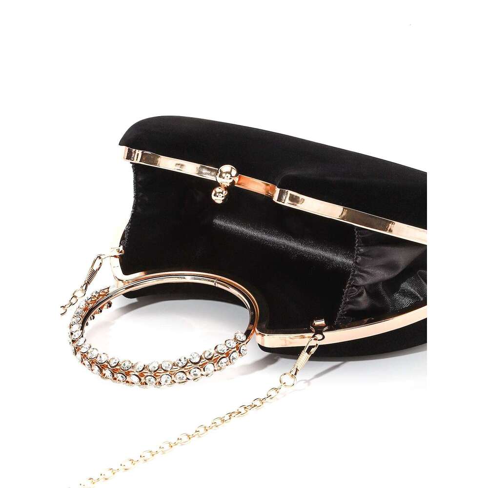Solid Black flannelette rhinestone with dia, hand-held special-shaped box woman evening bag for party and wedding