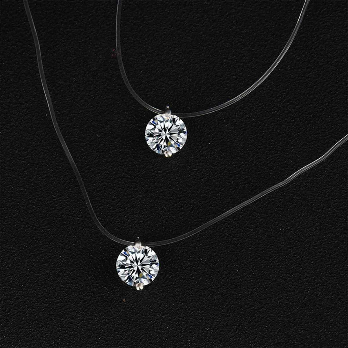 Fashion Shiny Crystal Necklace For Women Female Transparent Fishing Line Round Zircon Choker Minimalist Clavicle Chain Jewelry Z250731 Z250910