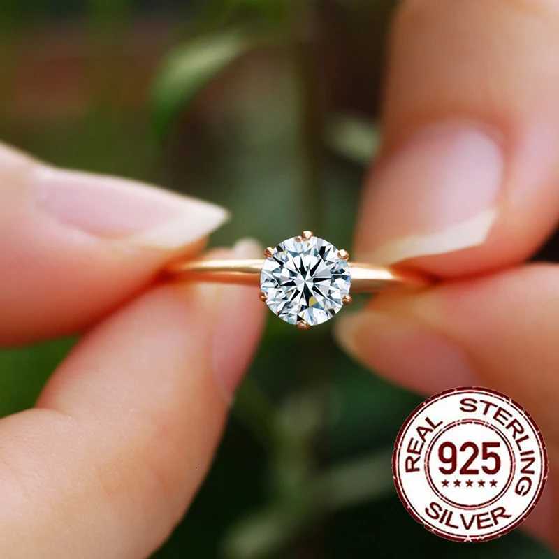925 Sterling Silver Shiny Round Cubic Zircon Gold Color Ring for Women Bridal Engagement Wedding Band Jewelry Gift SR053 y250730