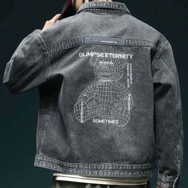 Designer Clothing 2025 Men's Denim Jacket Cartoon With Embroidery Male Jean Coats Wide Shoulders Autumn Lxury Loose Branded Winter Outerwear Low 