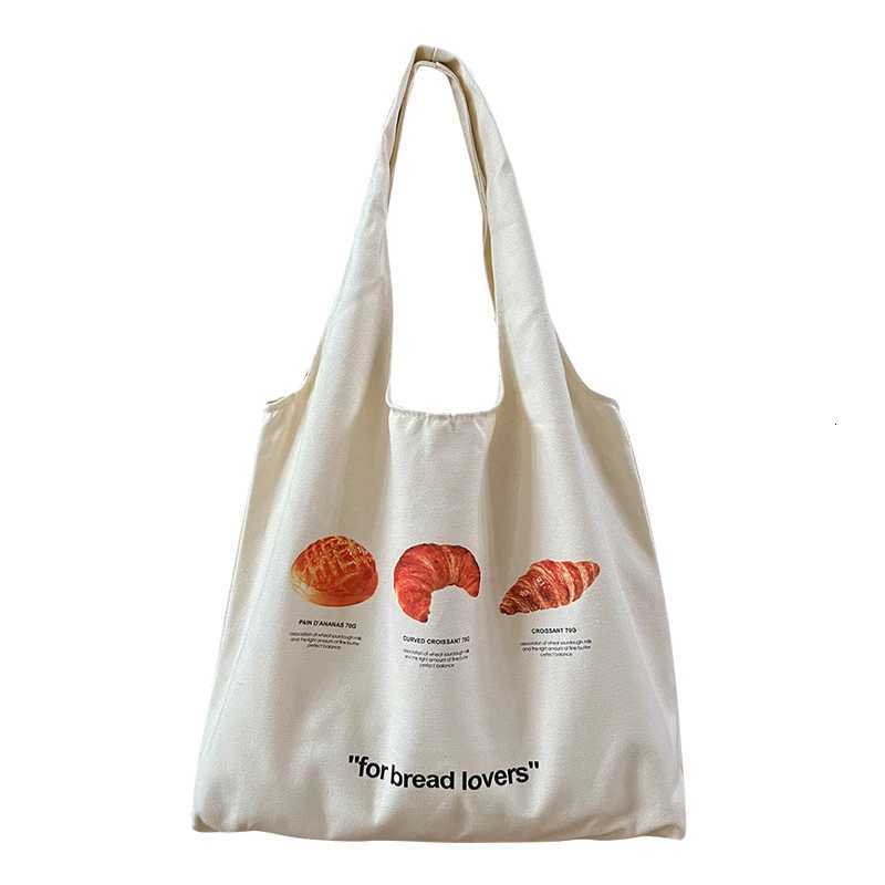 Women Canvas Shoulder Bag Bread Print Cotton Canvas Shoulder Bags Student Large Capacity Books Tote Lady Eco Cloth Handbag Purse G250729
