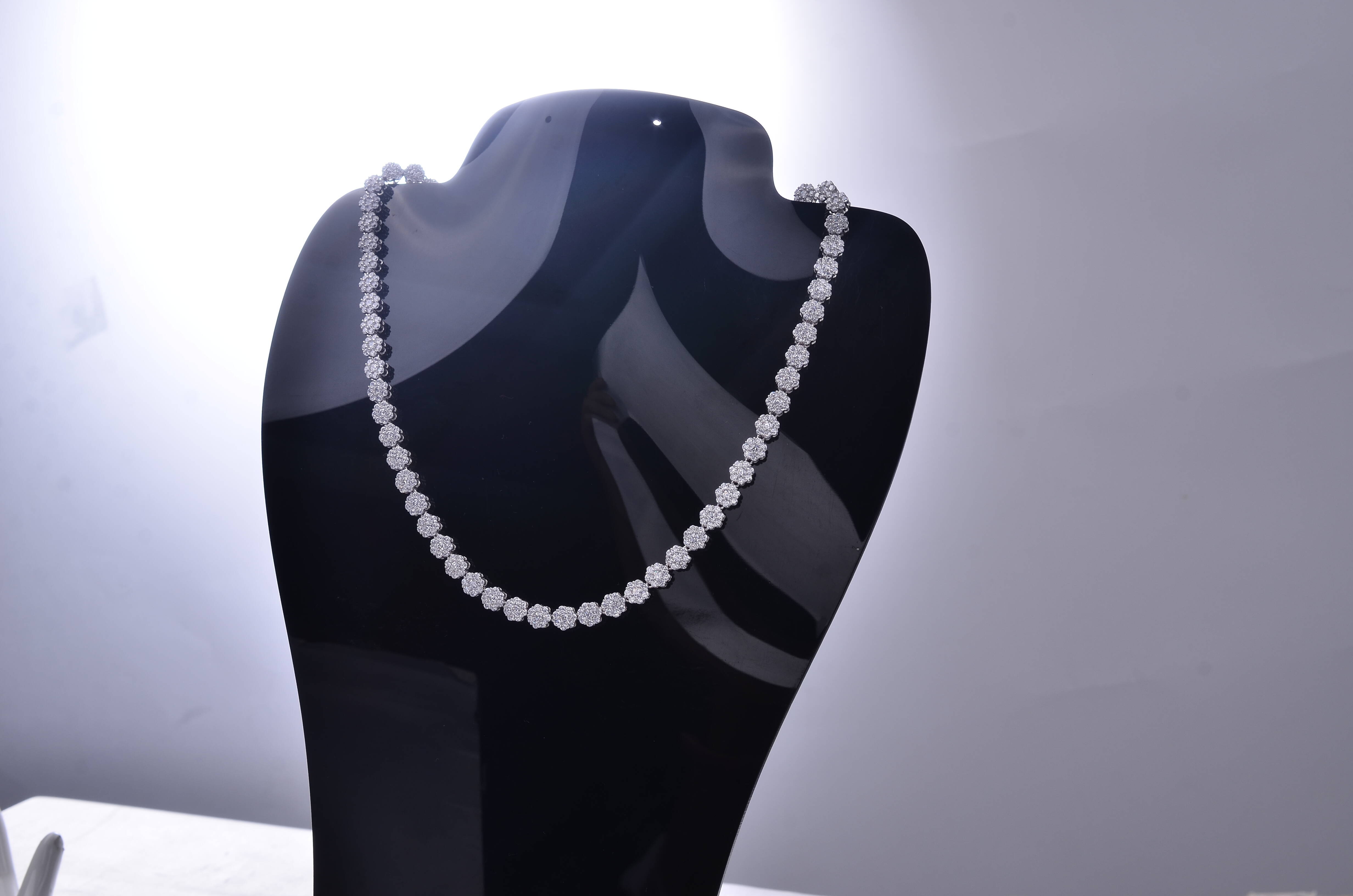 5mm Clustered Rose White Gold Plated 925 Sterling Silver Iced Diamond Zircon Tennis Chain Necklace