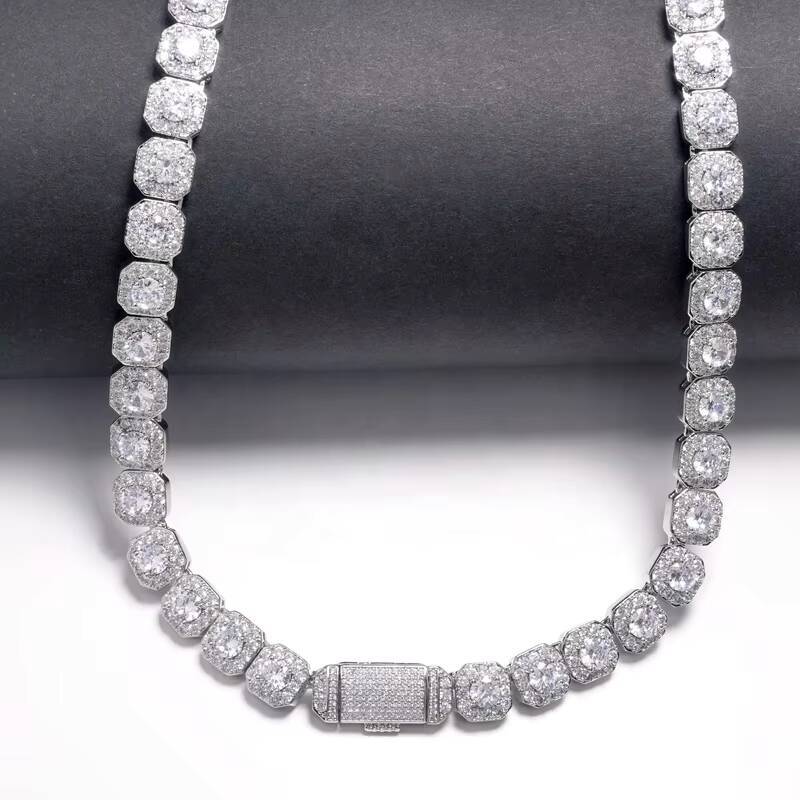 Moissanite 925 Sterling Silver 10mm 12mm Trendy Hip Hop Jewelry Iced Out Rock Candy Tennis Diamond Necklace Tennis Bracelet