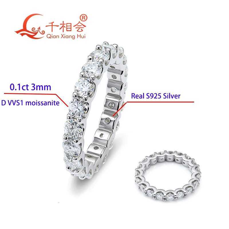 0.1ct 3mm round D VVS Moissanite Full Eternity Band Ring 925 Sterling Silver Jewelry for Men and Women Engagement Gift Party Dating y250730