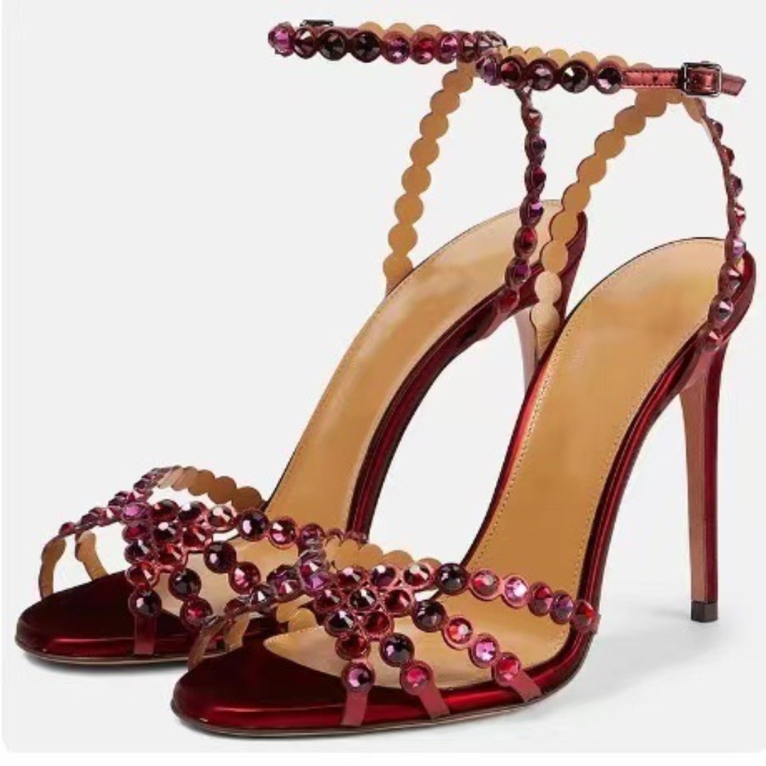 New Summer Women's High Heel Sandals Rhinestone Embellished Pvc Roman Sandals Open Toe Stiletto Sexy High Heels Slingback Shoes