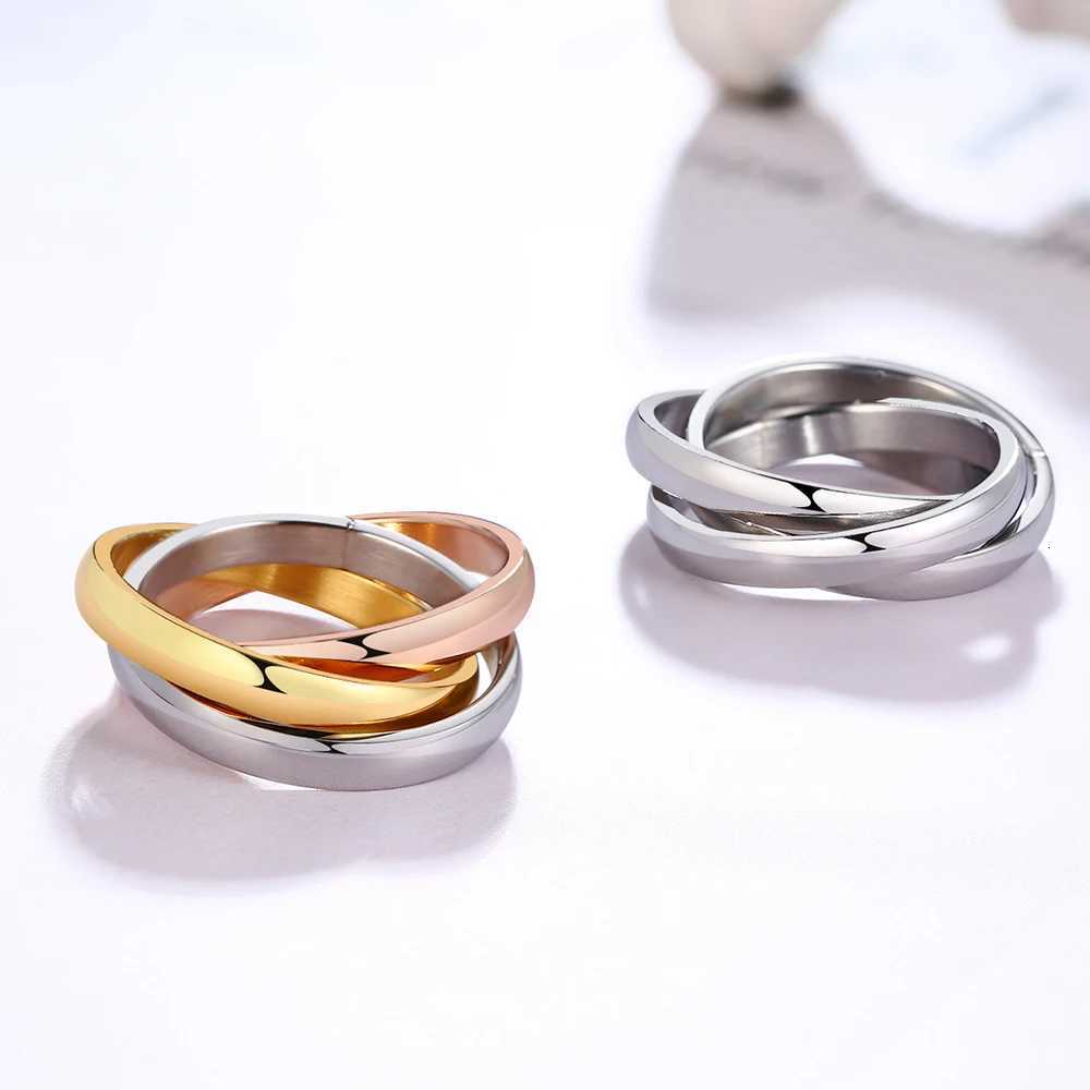 Classic 3 Rounds Ring Sets Women Stainless Steel Wedding Engagement Female Finger Jewelry y250730