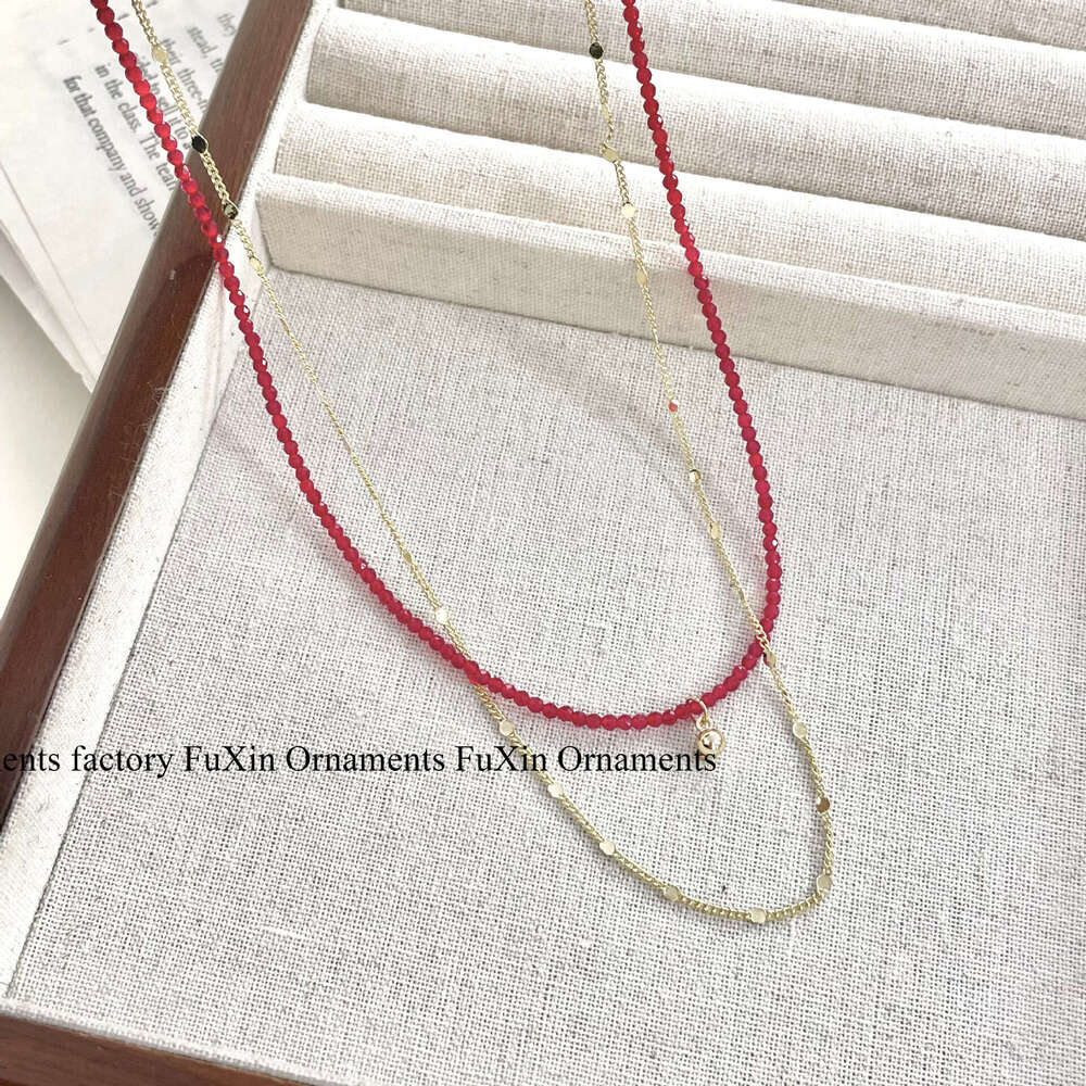 Ultra-fine Minimalist Metal Chain New Niche Necklace High-end Versatile Collarbone Accessory Double-layer Pearl Stacking 14c