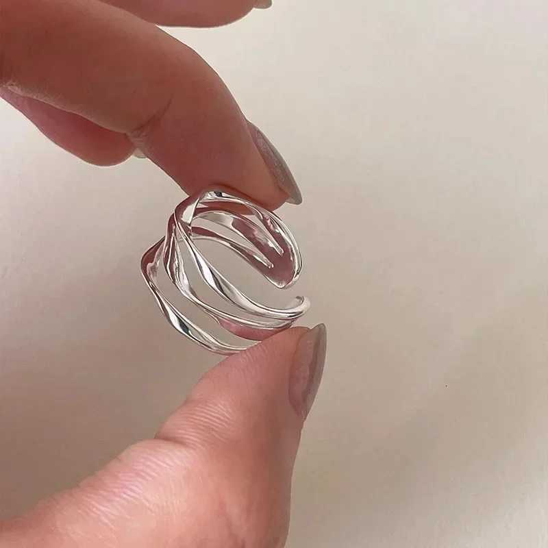925 Silver Multi-layer Geometric Opening Adjustable Rings for Women Fine Jewelry Minimalist Accessories y250730