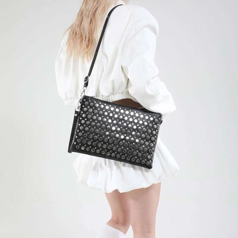 Retro Small Rivets PU Leather Shoulder Bag For Women 2025 New Punk Style Handbags And Purses Females Crossbody Bags