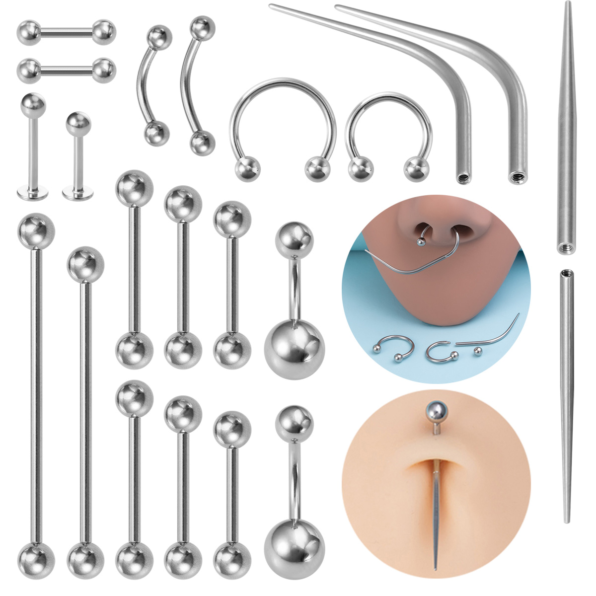 Straight curved guide rod 1mm internal tooth puncture set stainless steel connecting rod human puncture jewelry ear bone ring wholesale