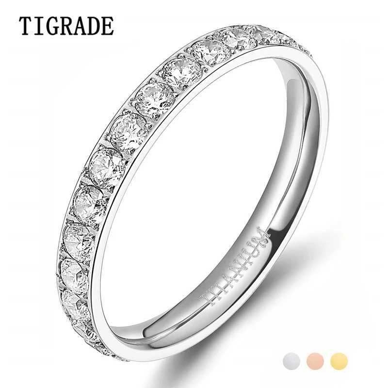3mm Black Rose Gold Titanium Ring for Women Cubic Zirconia Engagement Rings Eternity Wedding Band Trendy Silver Color y250730