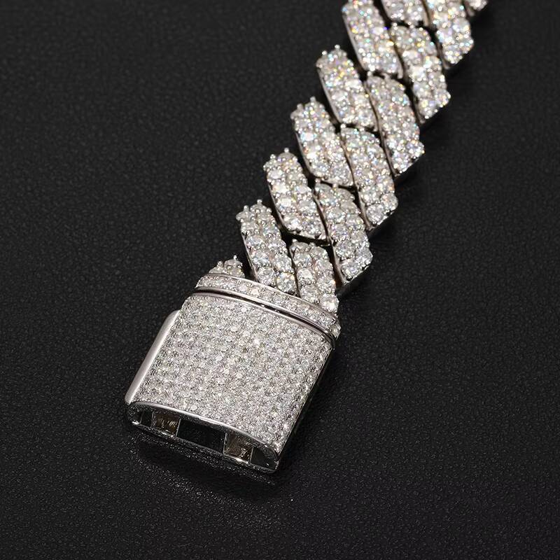 Bling 20mm 8inch Hiphop Cuban Chain Real 925 Sterling Silver VVS Moissanite Cuban Link Chain Bracelet