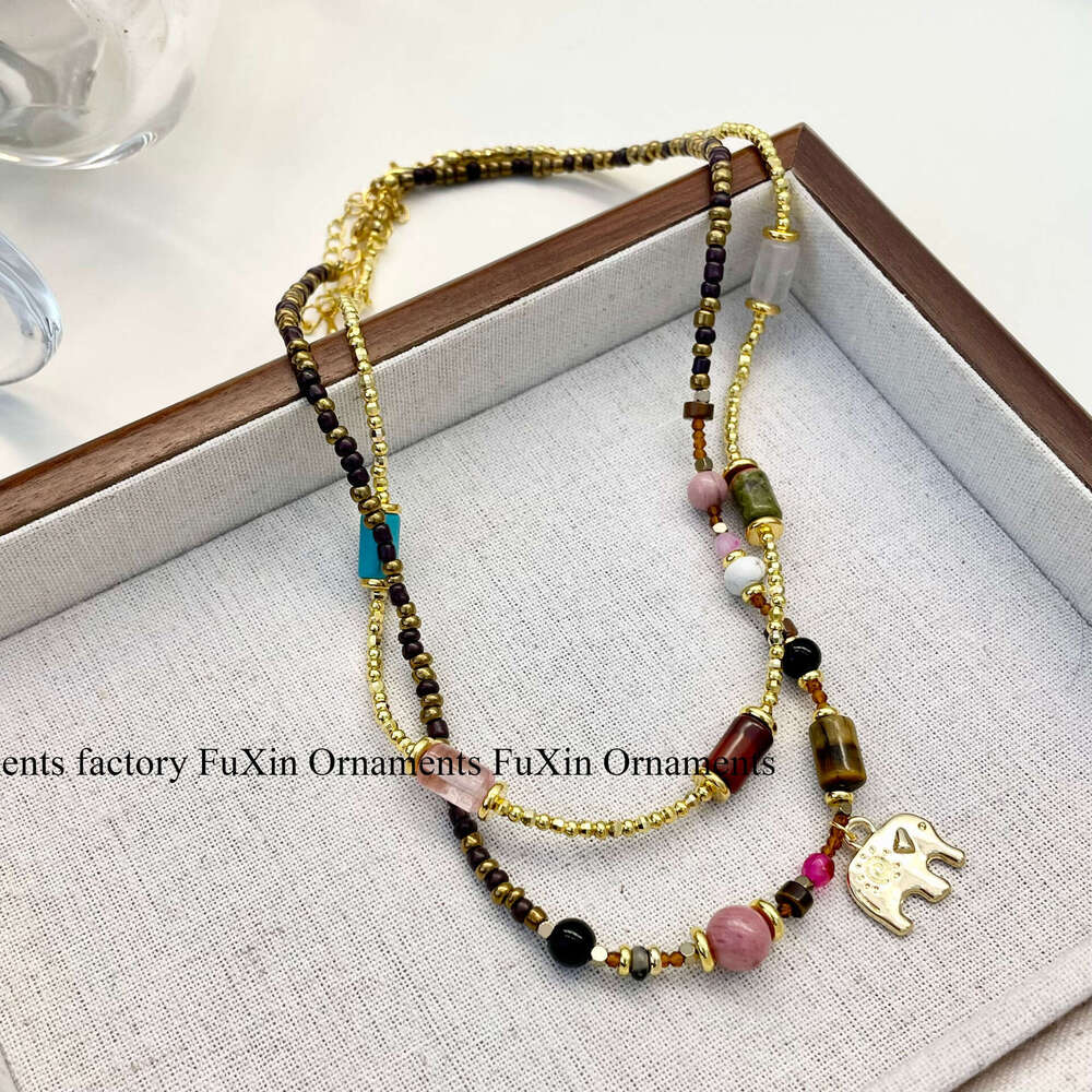 Colorful Cylinder Gold Disco Broken Sier Neverland Little Elephant Melad High-end Exquisite Beaded Necklace 087