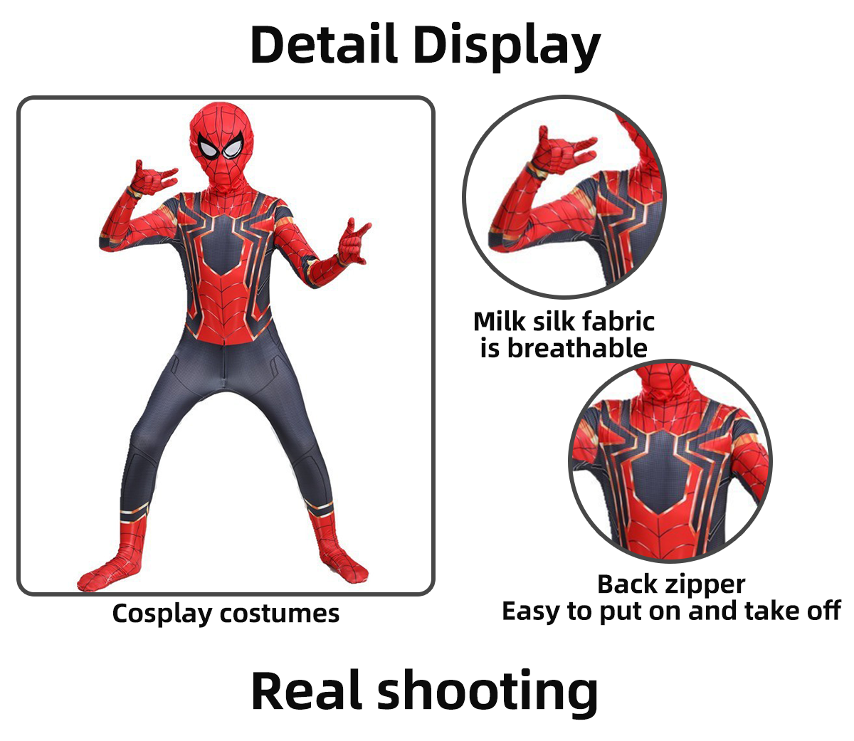 Children's hero style one-piece tight-fitting suit, red and black color contrast, tech-savvy cosplay performance costume, Halloween party role-pl