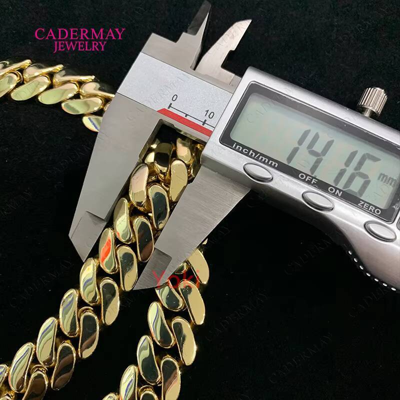 Hip Hop Heavy 250g Gold Chain Necklace 14mm 925 Silver 14k Gold Plated Smooth Miami Cuban Link Chain With Long Moissanite Clasp