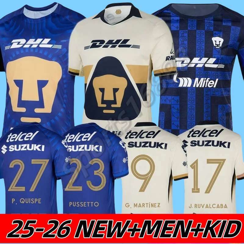 25 26 UNAM Mexiko Soccer Jerseys LIGA MX FC G. MARTINEZ J. RUVALCABA QUISPE Universidad Nacional Club de Futbol PUSSETTO Long sleeves football shirts
