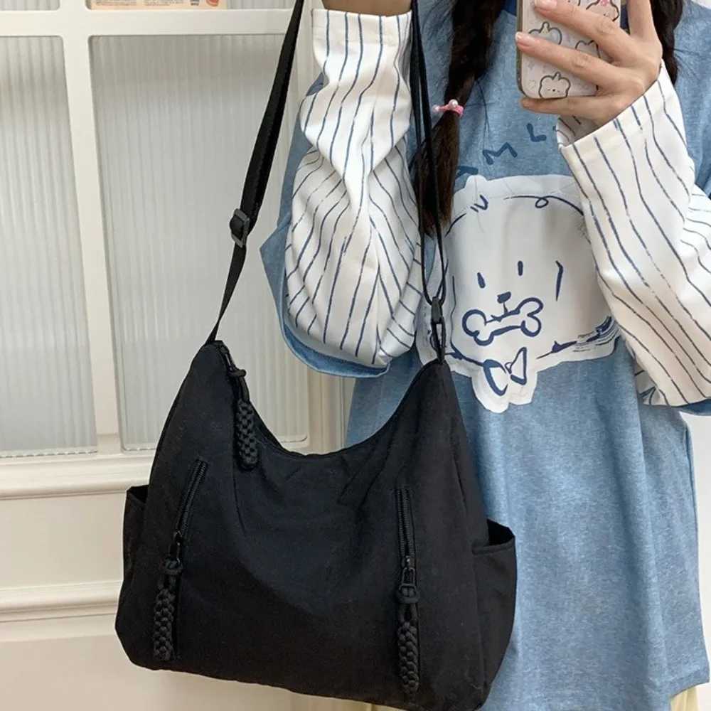 Solid Color Oxford Cloth Crossbody Bag Korean Style Multi-Pocket Single Shoulder Bag Adjustable Straps Large Capacity Y250730