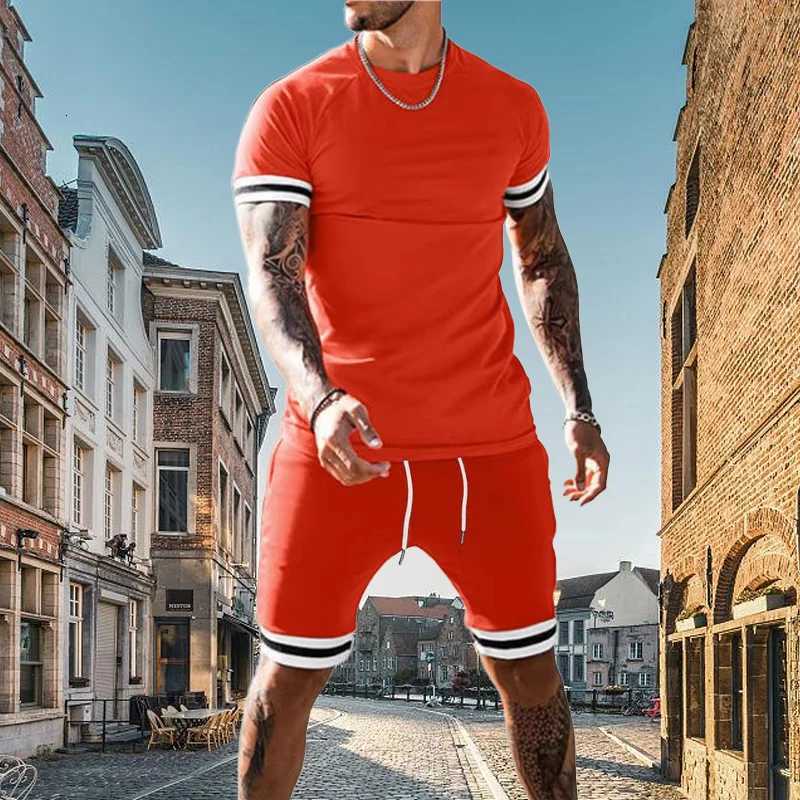 2025 EUROPEAN AND AMERICAN Mens Summer Loose Set Short Sleeved Shorts Sports Set Running and Fitness Sportswear TWO-PIECE SET XJ250731