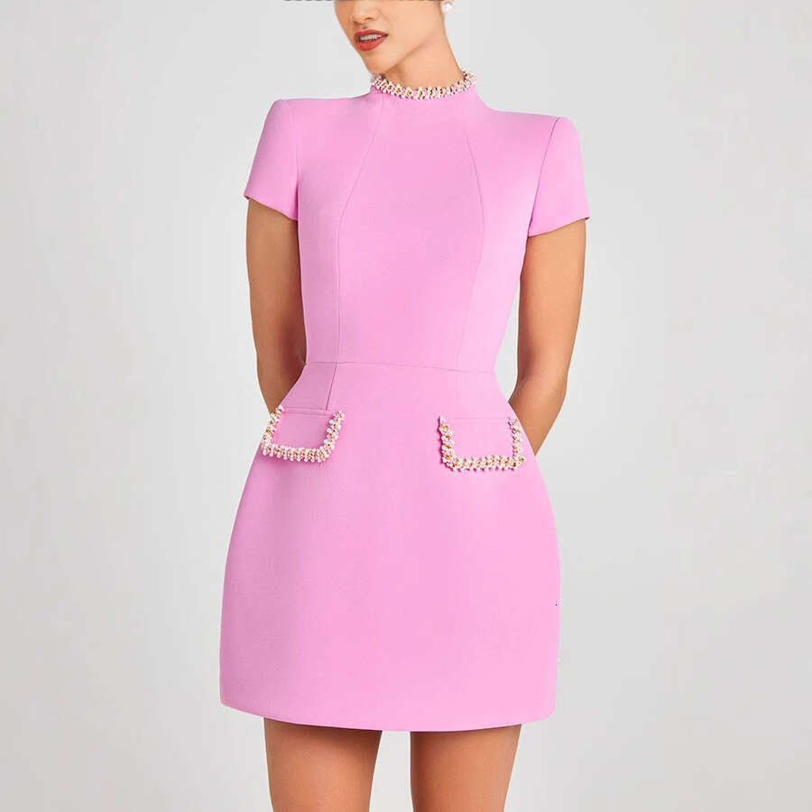 2025 New Summer Slim Fit Round Neck Beaded Little Black Dress