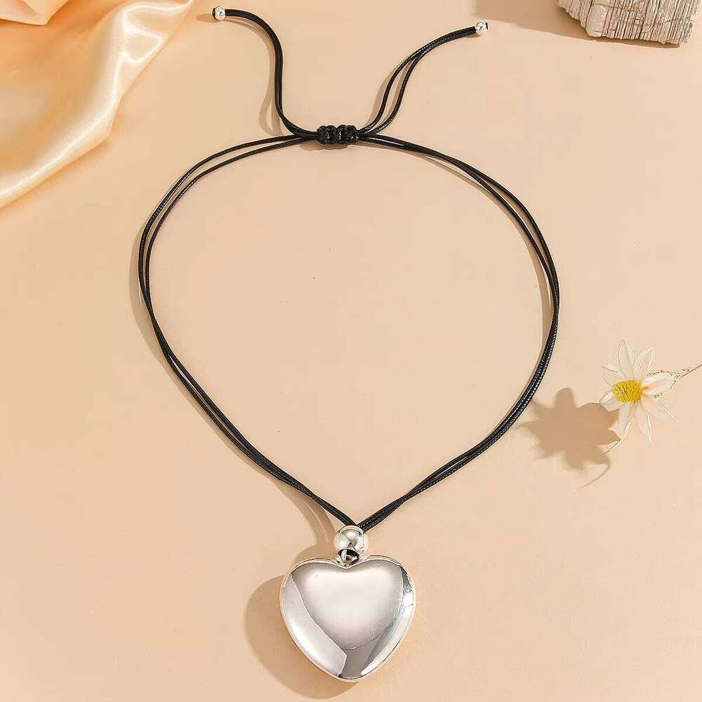 SHIXIN Women's Gothic Black Adjustable Punk Choker Necklace CCB Siery Exaggerated Heart-Shaped Love Pendant Buddhism