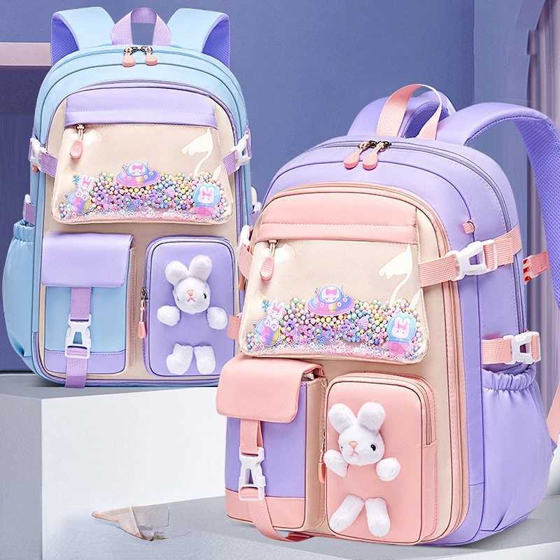Primary School Backpack 1-5 Grade Cute Colorful School Bag For Girls Waterproof Large Capacity Cartoon rabbit Mochila Escolar S250729