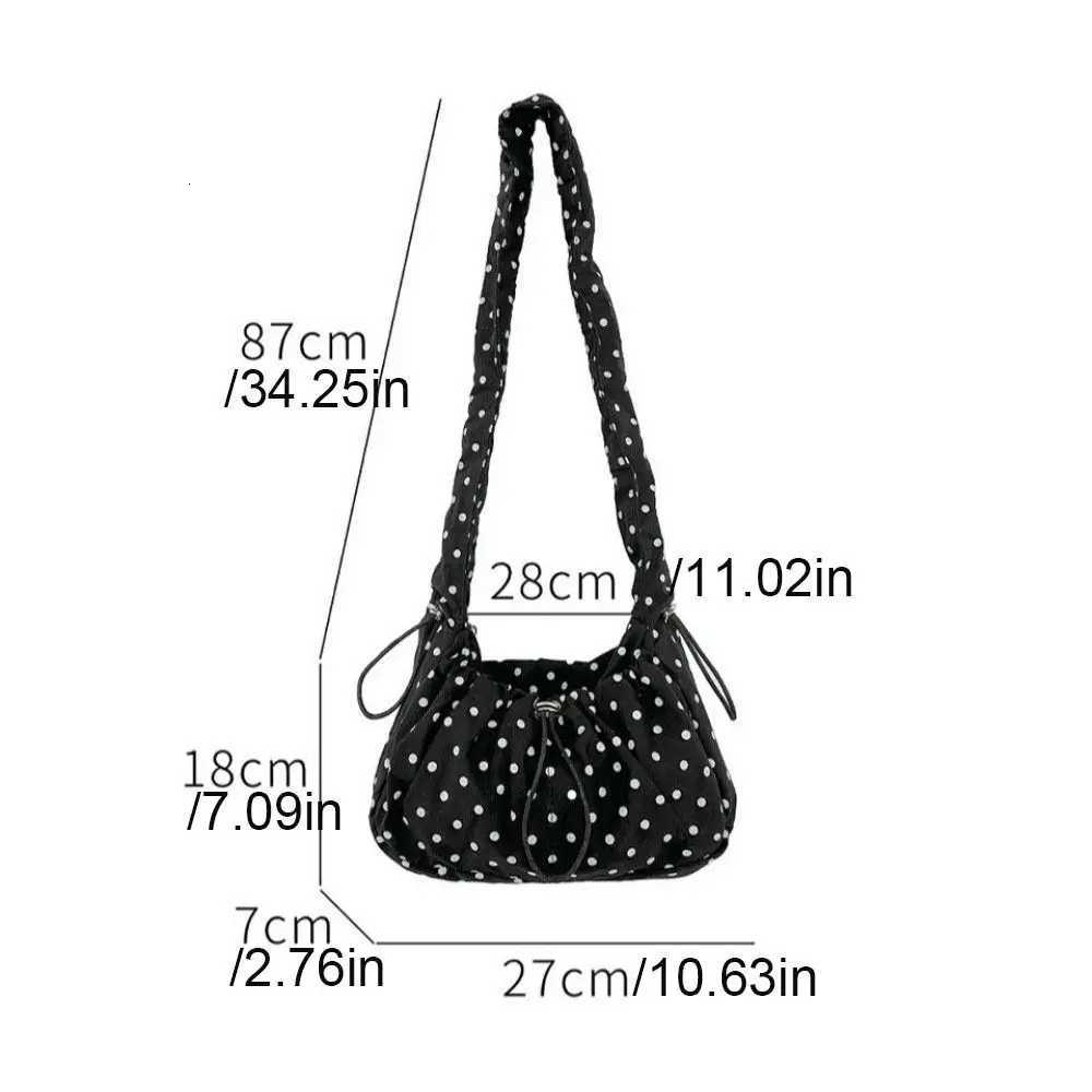 Versatile Polka Dot Underarm Bag Korean Style Lightweight Pleated Strap Tote Bag Large Capacity Clutch Purse Y250730