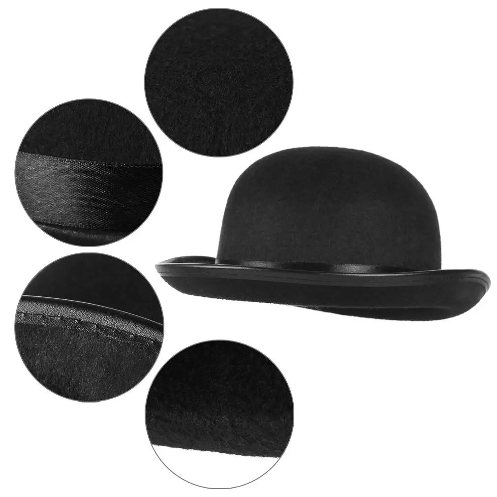 GEMVIE Classic Black Felt Derby Hat Lightweight Bowler Hat Novelty Costume Hat for Party Dress Ups 250730