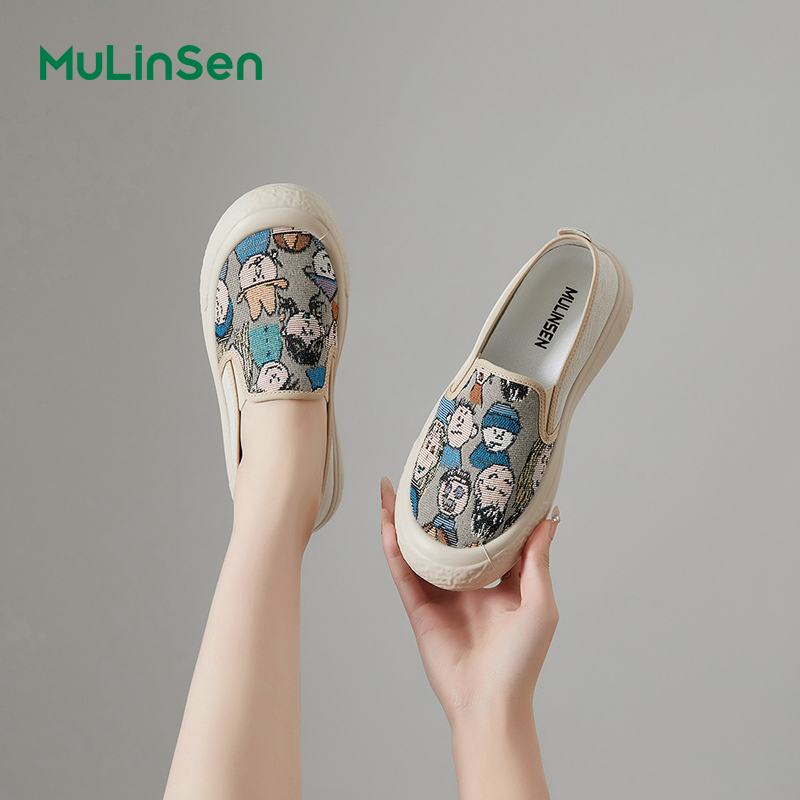 Mulinsen canvas shoes women's 2025 new one-step women's shoes spring and summer breathable thin old Beijing lazy fisherman shoes