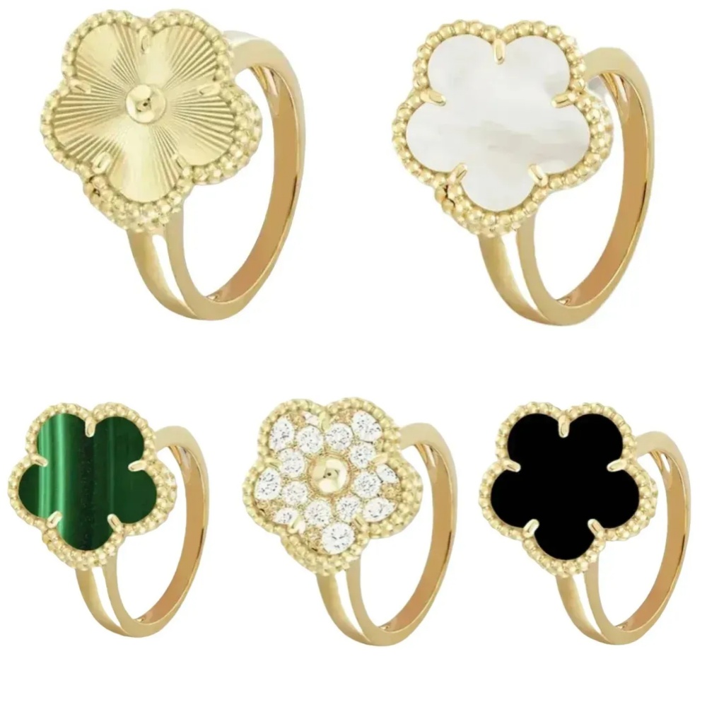 Designer clover ring gold rings designer jewelry for women high quality fine party engagement wedding gift luxury jewelry classic black white red green flower ring