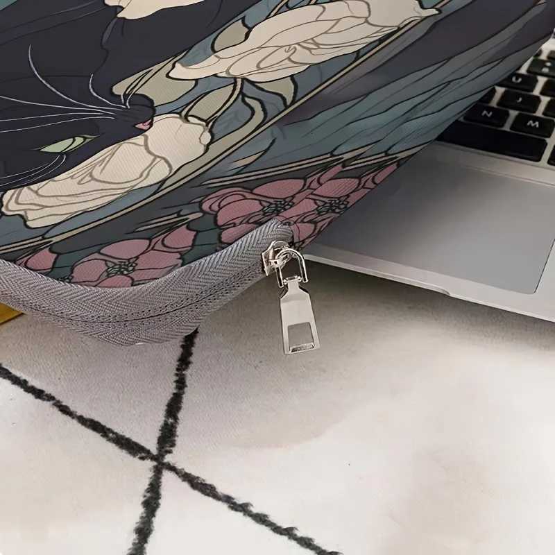 1pcTwo styles Camellia Black Cat Pattern Printed Laptop Bag Soft Laptop Fabric Cover suitable for 14 inch laptops G250729
