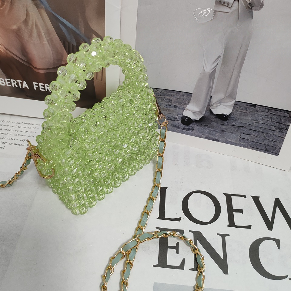 Elegant Handcrafted Crystal Bead Square Bag with Clear Design - Portable Messengers & Metallic Chains