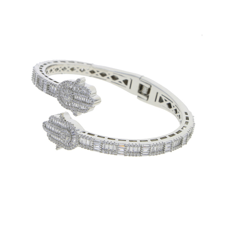 New Foreign Trade Open Madam Bracelet Inlaid With Zircon Palm Hamsa Shape Unisex Hip Hop Bracelet Designer Bracelet Jewelry In Stock