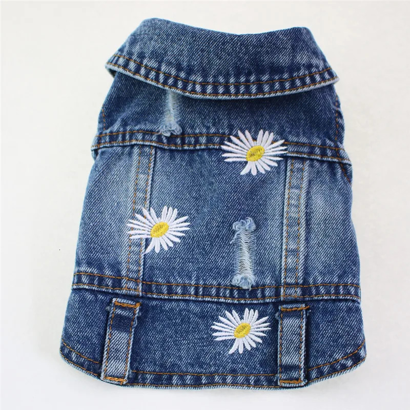 Daisy Embroidery Dog Clothes for Small Medium Dogs Vintage Washed Dog Jeans Jacket Pet Sleeveless Vest Denim Coat Outfits 250729