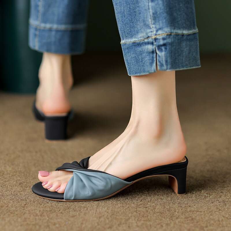 Fairy Chunky Sandals Women, High-End Feel, Summer 2025 Fashion, designer shoes French Style One-Strap High Heel Slippers for Women