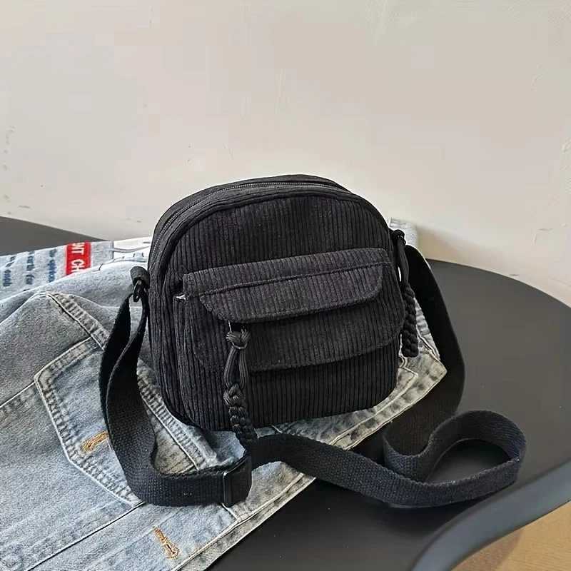 Corduroy Crossbody Bag for Women Casual Harajuku Style Zipper Closure Adjustable Strap Multi Pockets Polyester Lining Beige Y250730