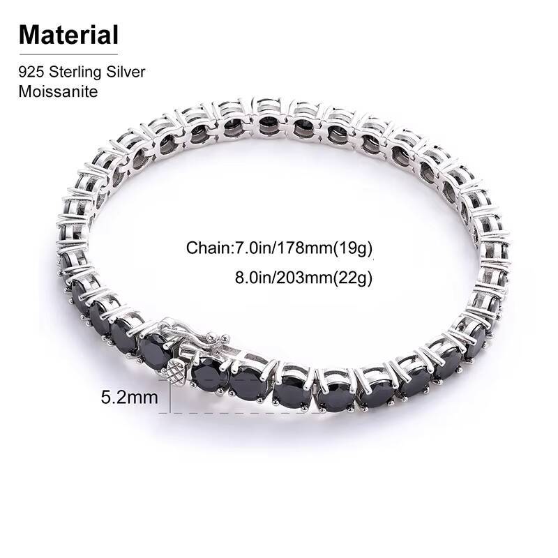 New Arrival Fine Jewelry 925 Sterling Silver Pass Diamond Tester Black VVS Moissanite Diamond Tennis Chain Bracelet