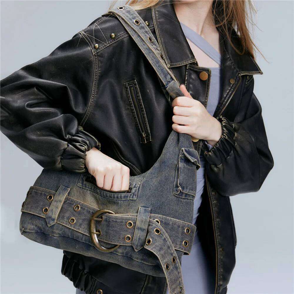 Large capacity Women handbag Fashion Denim Single female Shoulder Crossbody Bag Casual Rivets ladies big Totes Armpit bag