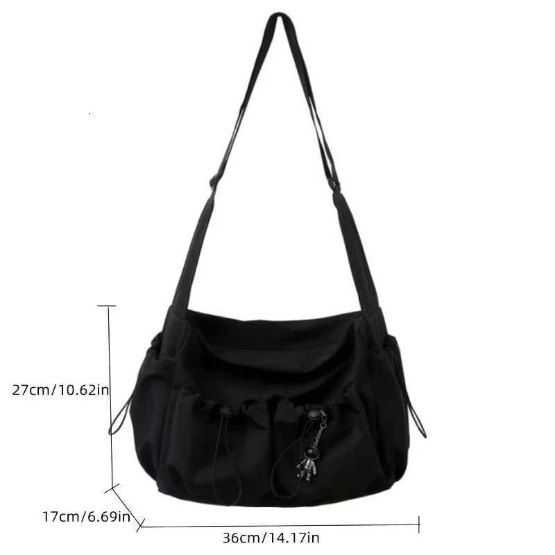 Fashionable Crossbody Bag with Drawstring Accent - Spacious Secure Zipper Closure - Includes Stylish Bag Charm Y250730