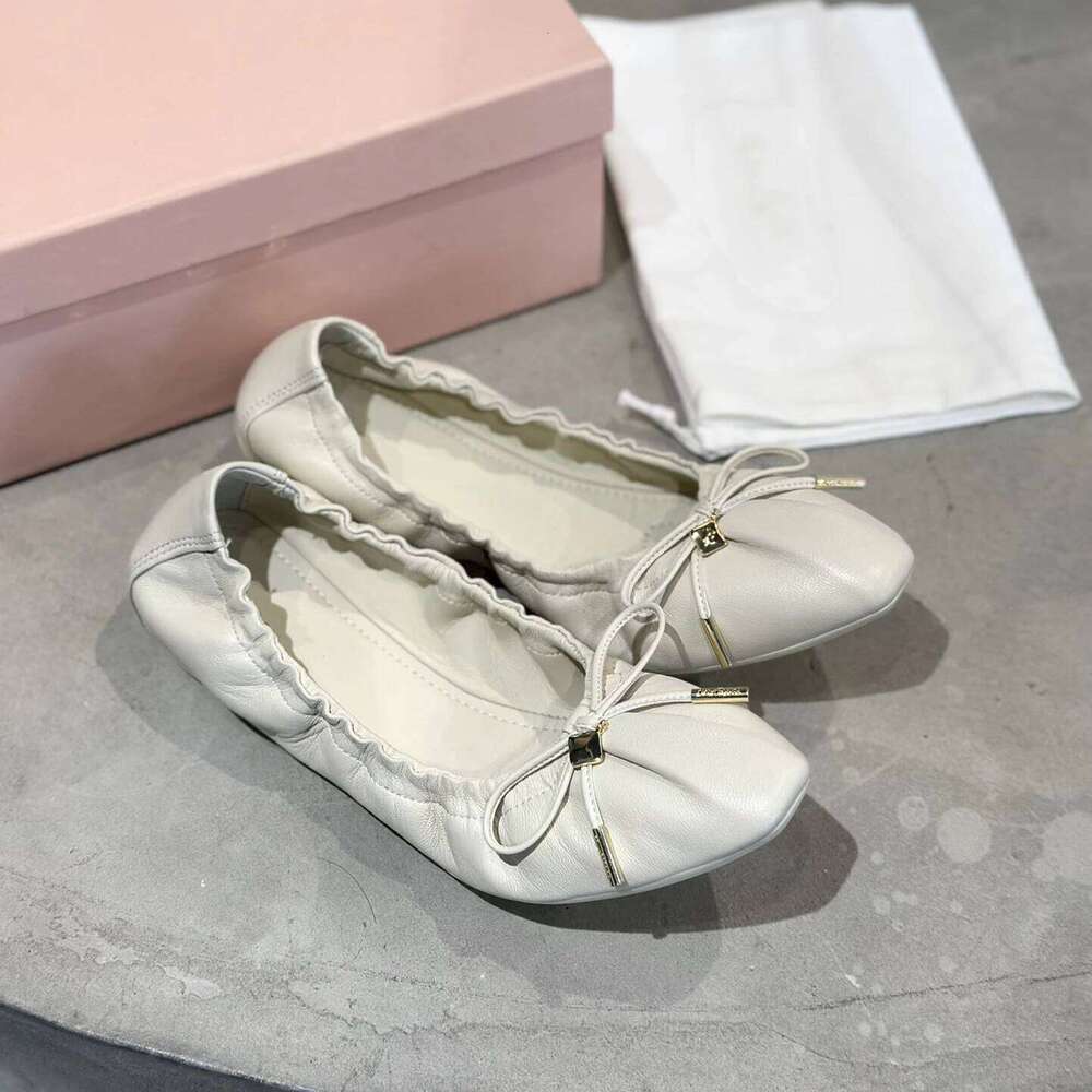 Women Genuine Leather Ballet Flats Butterfly Knot Denim Round Toe Slip On Solid Colors Designer Shoes Zapatillas De Mujer c88