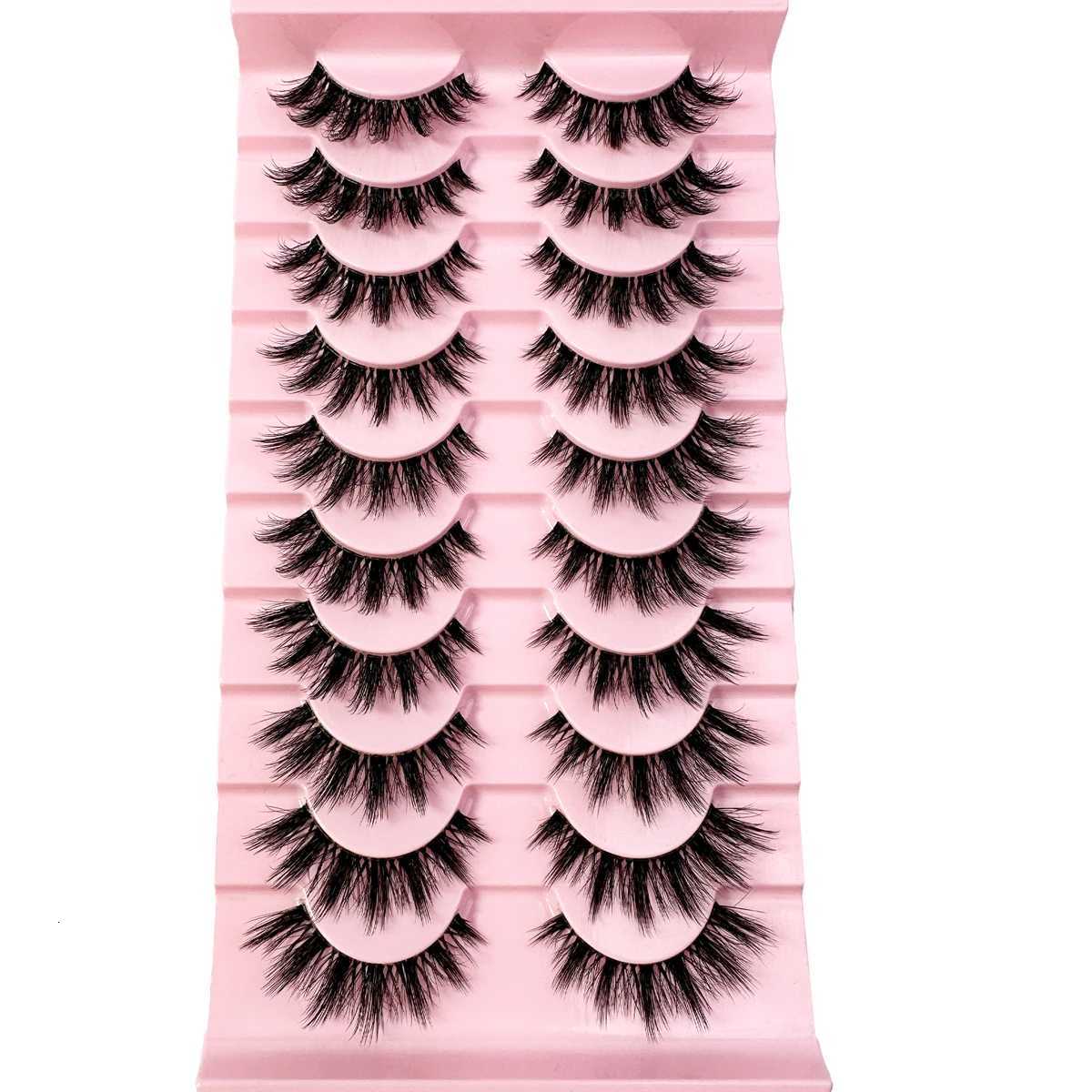10 Pairs Natural Long Transparent Stem 3D Mink Eyelashes Manga Lashes Hot False Lashes Fluffy Soft Cross Lashes Extension Makeup Z250730