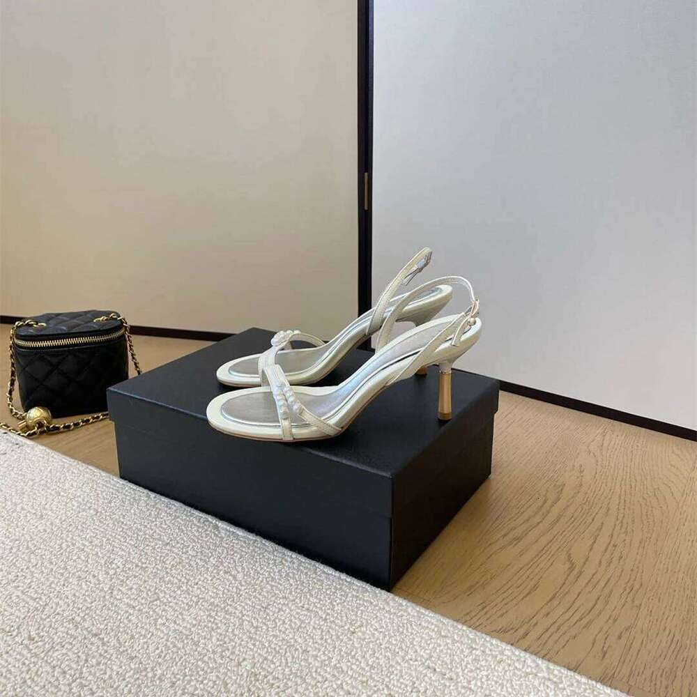 New Women Size34-41 Genuine Leather Sandals High Heels Pearl Pumps Slingbacks Summer Designer Shoes Zapatillas De Mujer bd8
