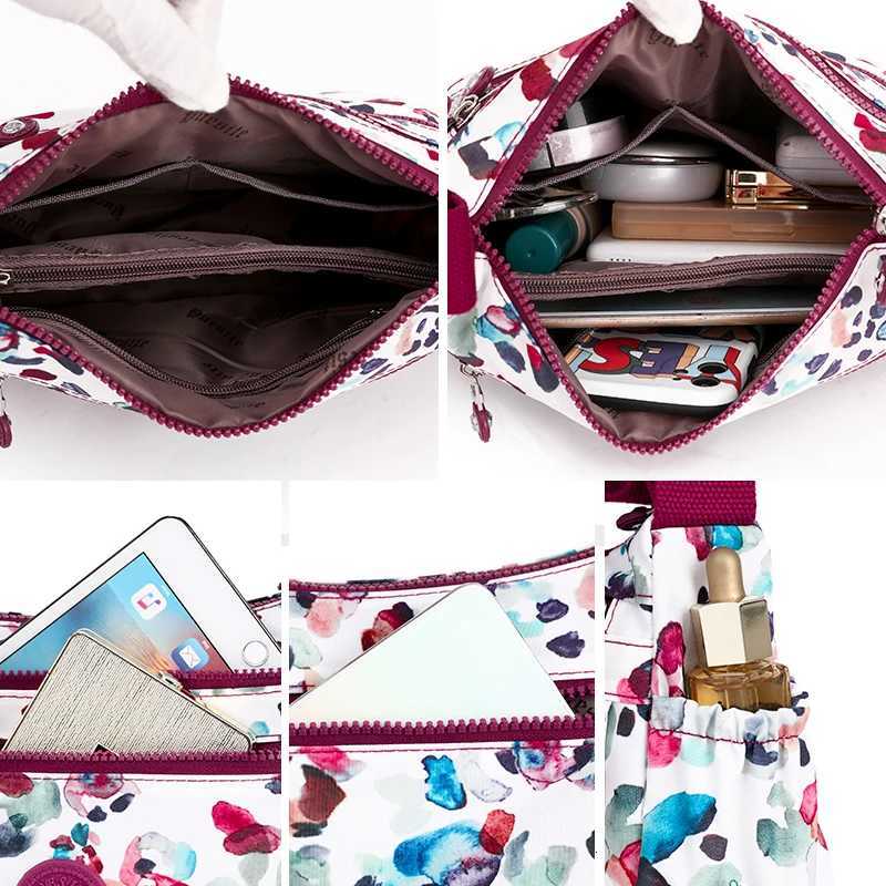 High Quality Printing Women Shoulder bag Multilayer Female Messenger Bag Ladies Nylon CrossBodyTote Bag Flower 8 colorsW251101