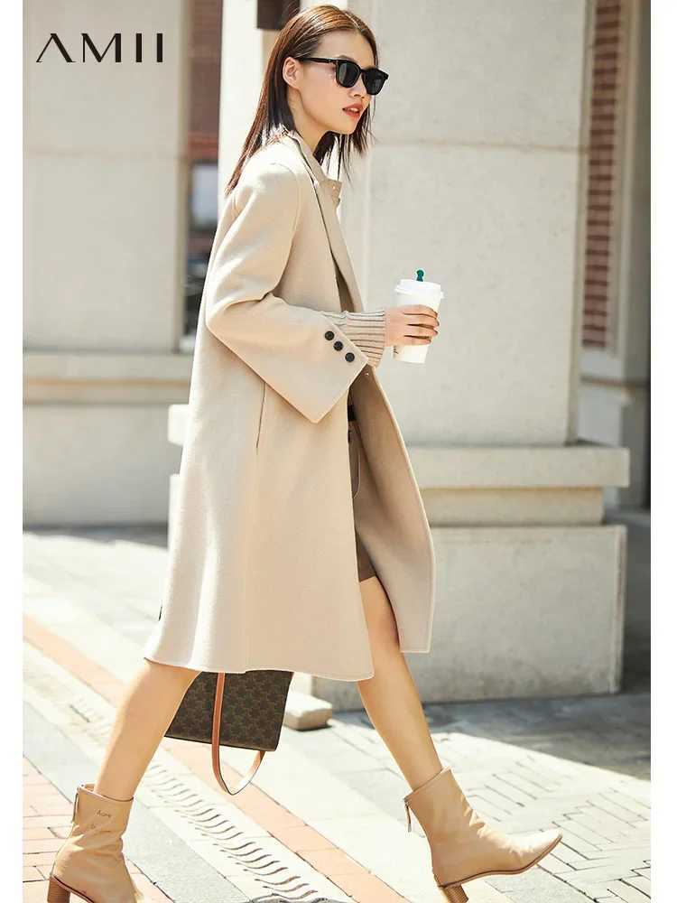 AMII Minimalism New Doublesided Woollen Coat 2024 Winter 100 Wool Vintage Commuter Office Lady Loose Warm Jackets 12140912T251101