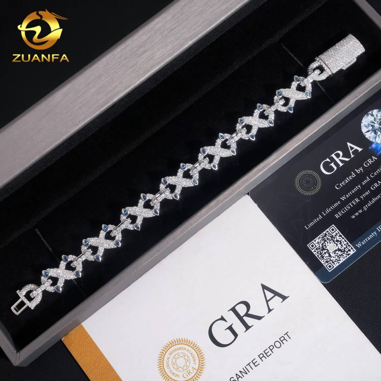 Special Bezel Pear Cut Decor Hip Hop Jewelry Color Moissanite Cuban Bracelet 925 Silver Rapper Jewelry Moissanite Bracelet