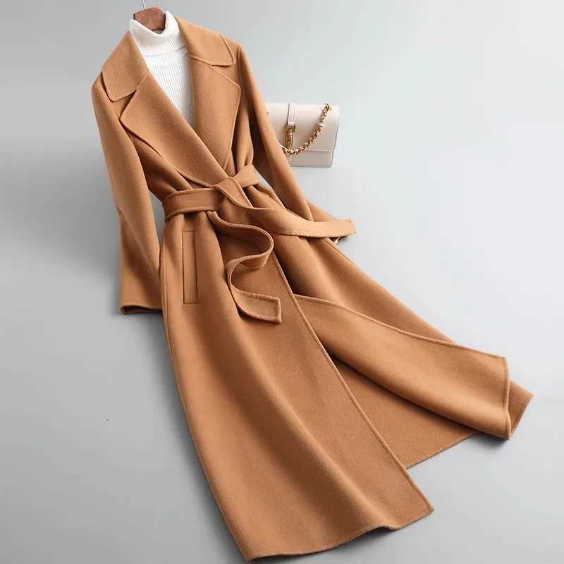 Doublesided Cashmere Wool Coat Womens Long 2025 Autumnwinter New Fashion Temperament Overtheknee Highgrade Woolen CoatsT251101