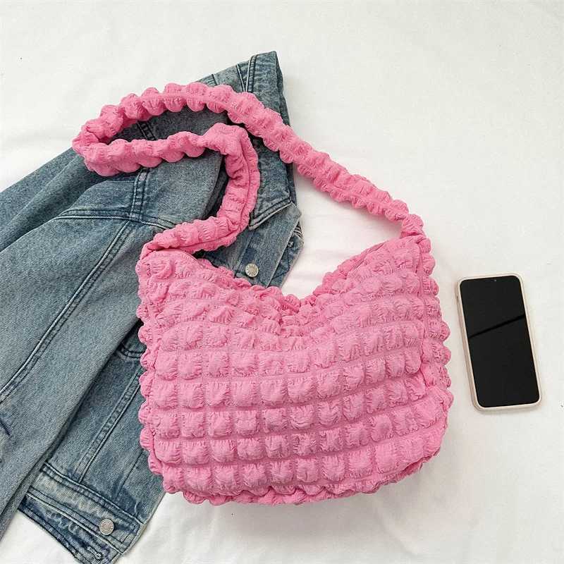 Crossbody Bag With Pleated Design Embroidered Plaid Shoulder Bag Underarm Bags Simple Large Capacity Quilted Tote Bags For WomeW251101